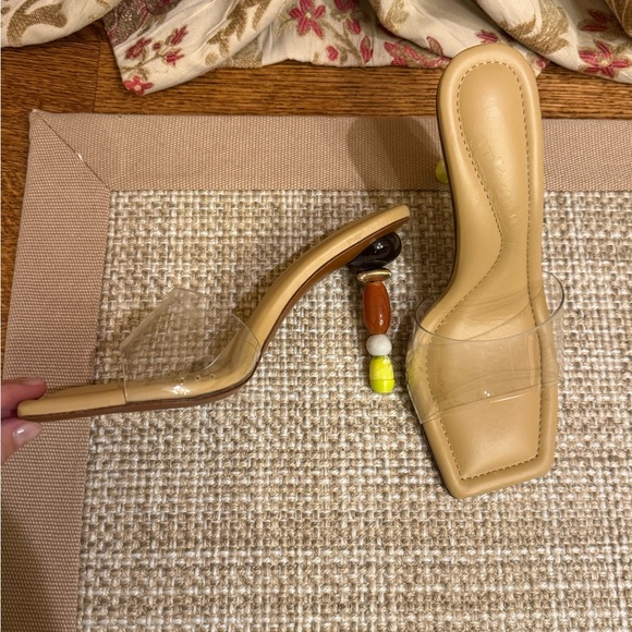 cult gaia Shoes - Cult Gaia Tan Heels with Beaded Accents